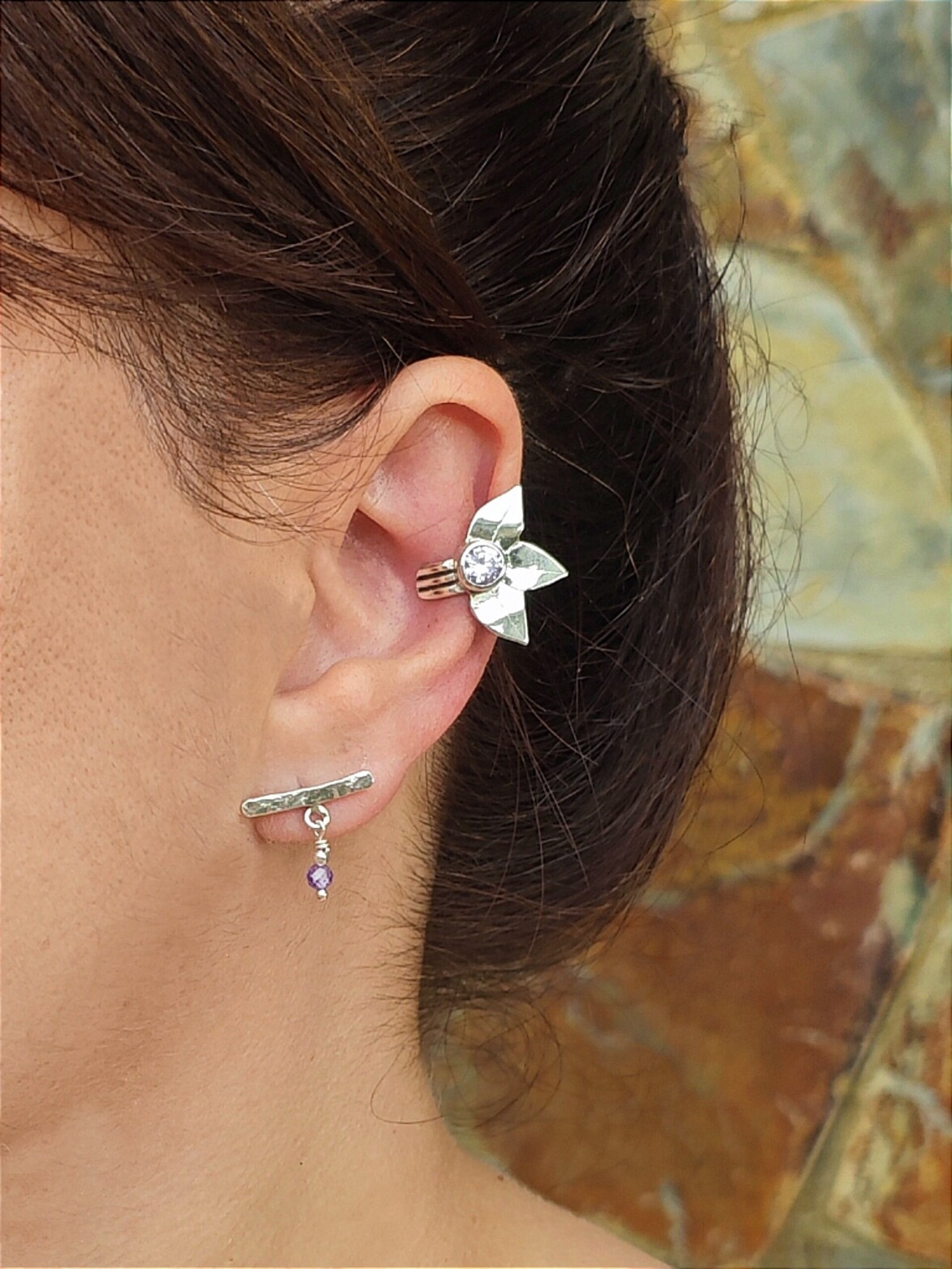 PENDIENTE EAR CUFF FLOR (Plata de Ley) - 3