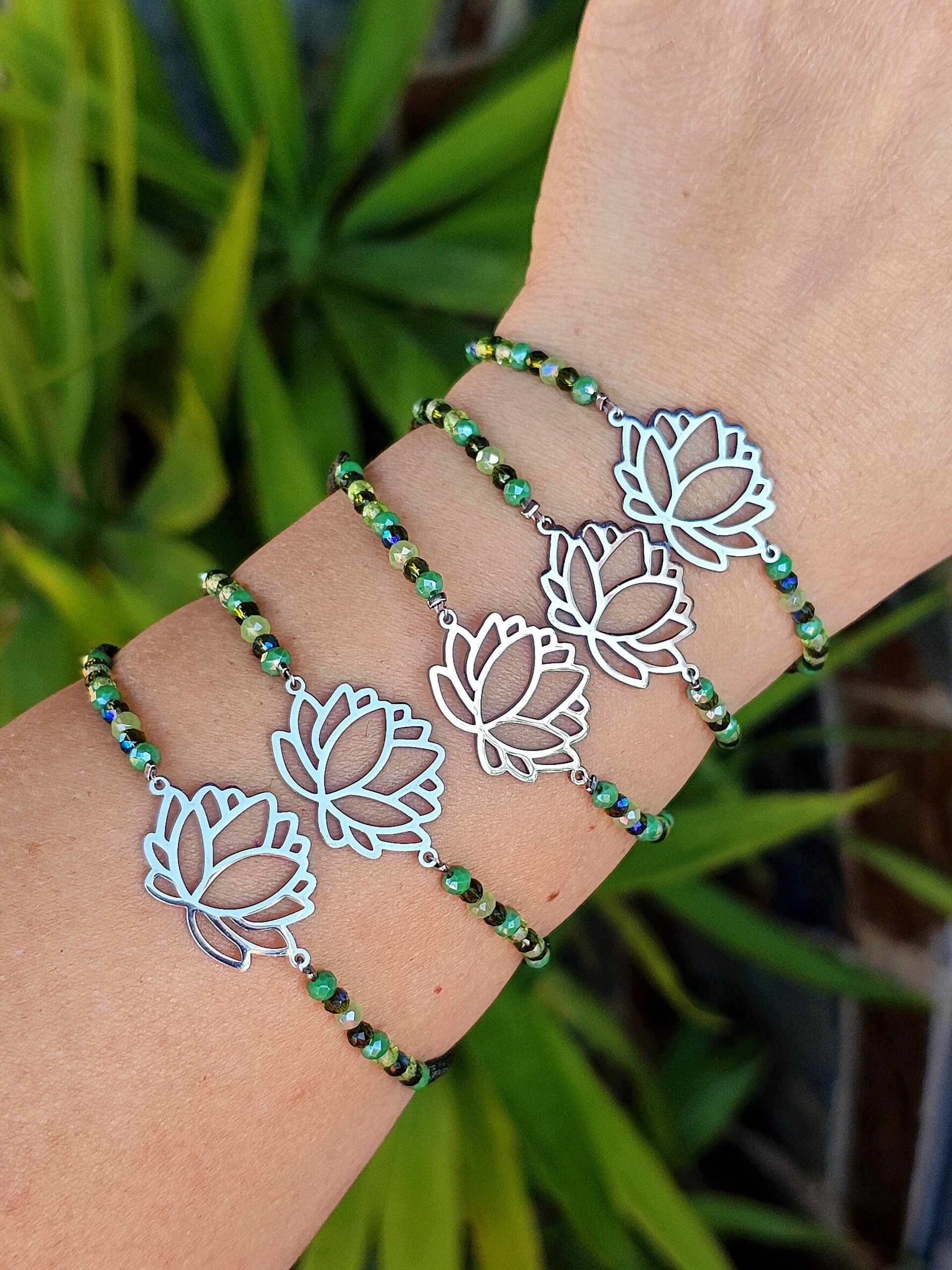 5 PULSERAS FLOR DE LOTO (Acero) - 4