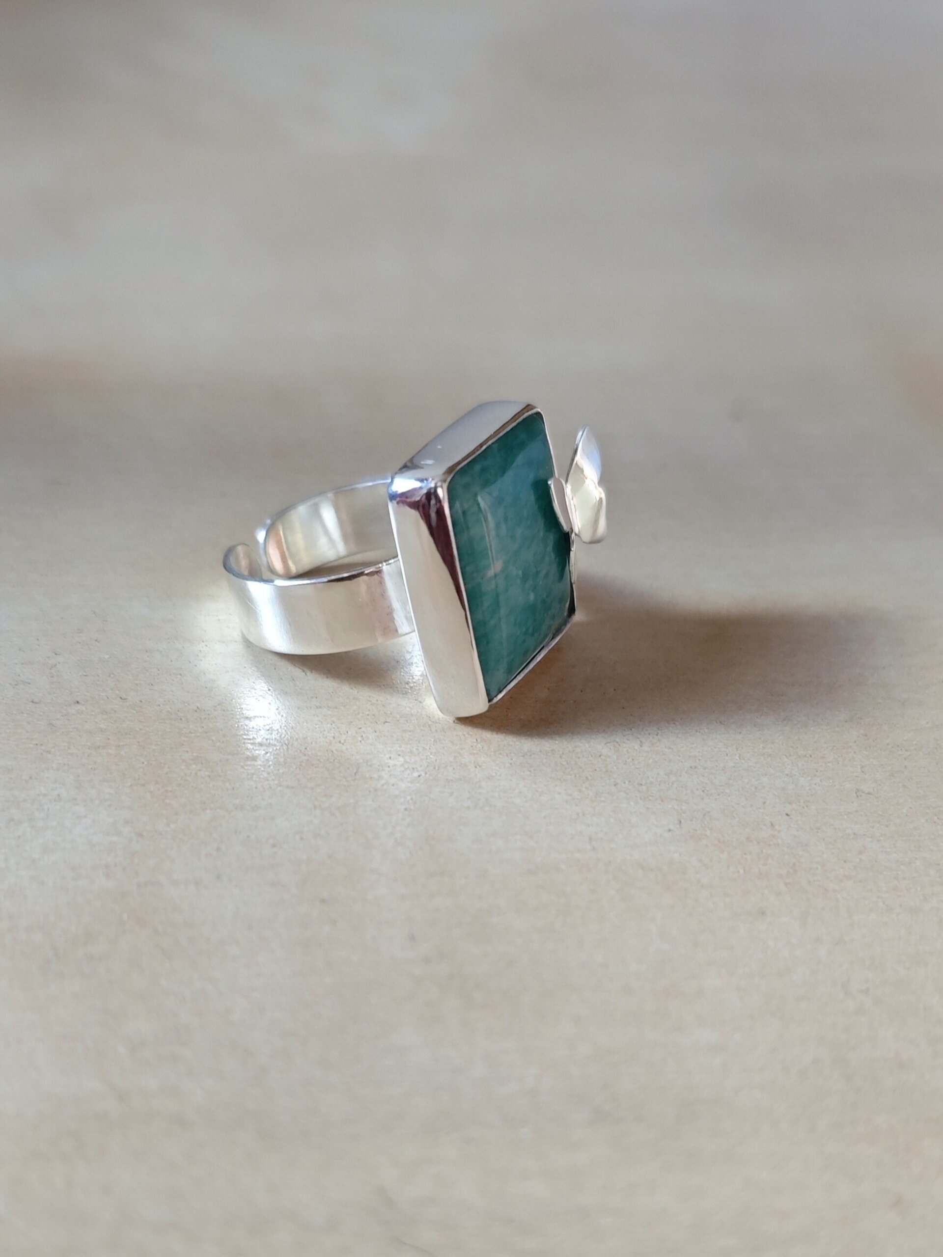 ANILLO AMAZONITA CON MARIPOSA (Plata de Ley) - 3