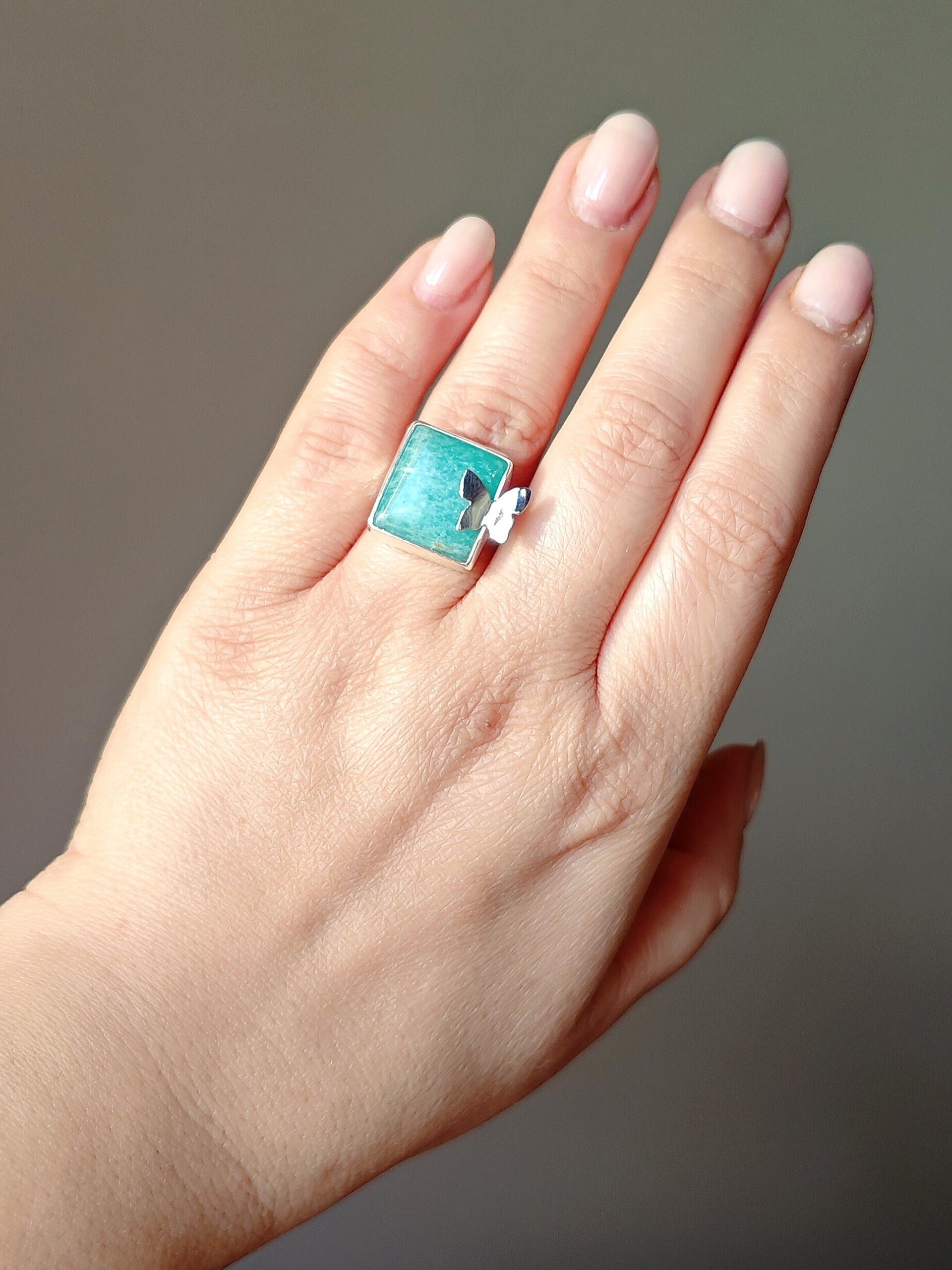 ANILLO AMAZONITA CON MARIPOSA (Plata de Ley) - 5